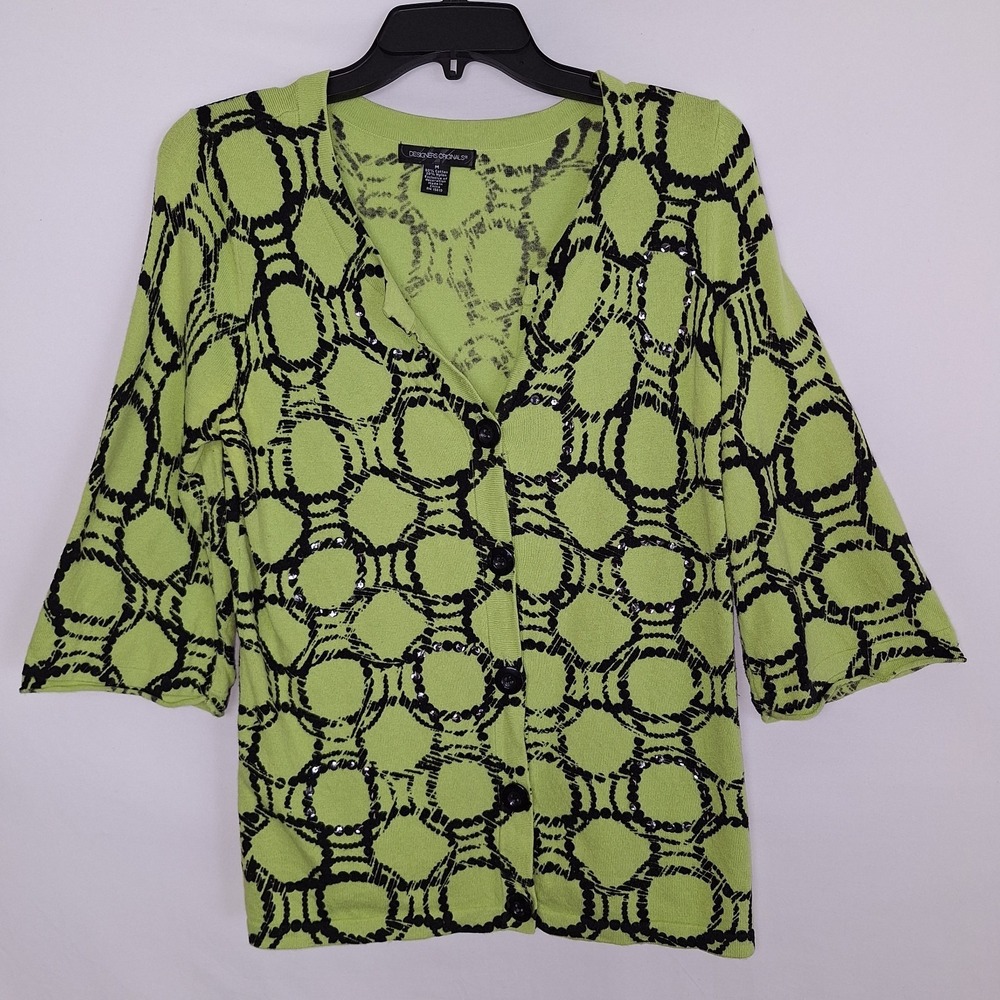 Vintage Green Cardigan Goblincore Eathy Chaos Kiwi Chatreuse Sequin Embellish M